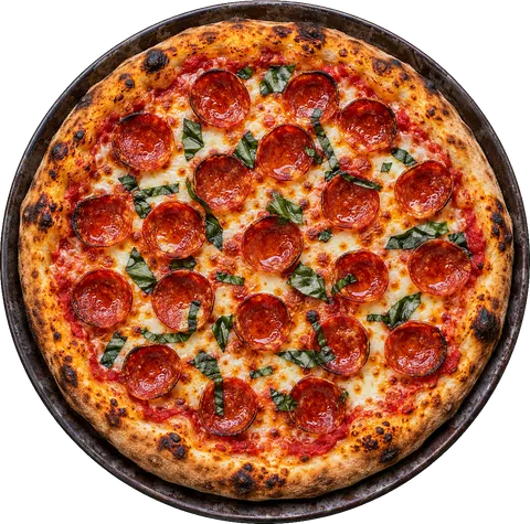A hand-tossed pepperoni pizza