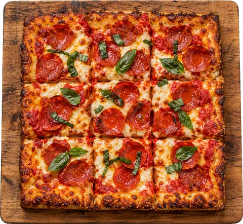 A square Sicilian pizza
